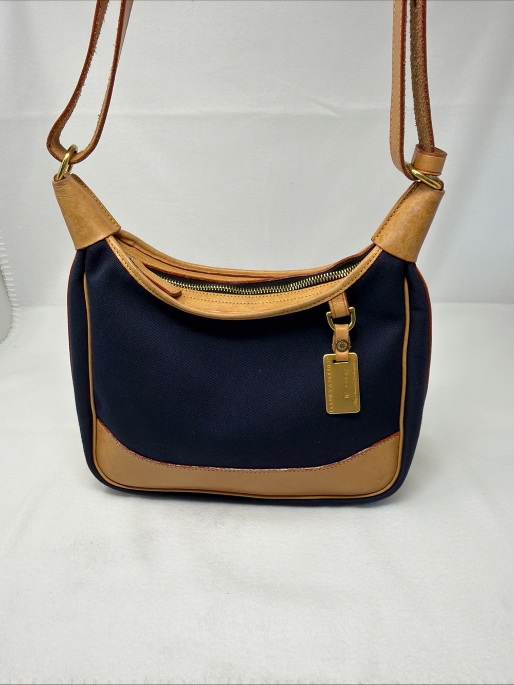 Dooney & Bourke Navy Canvas Hobo with Tan Leather Trim